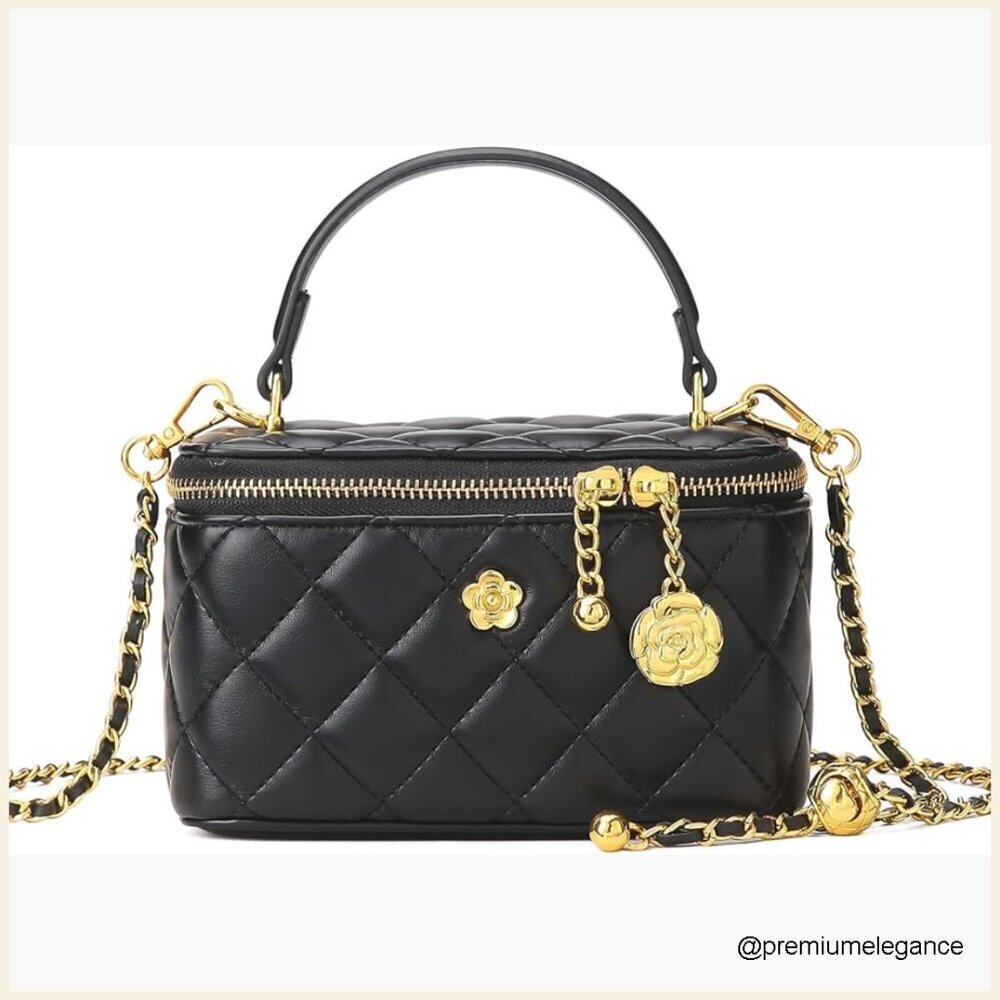 Quilted Square Box Crossbody Bag Mini Top Handle Pouch Satchel Purse